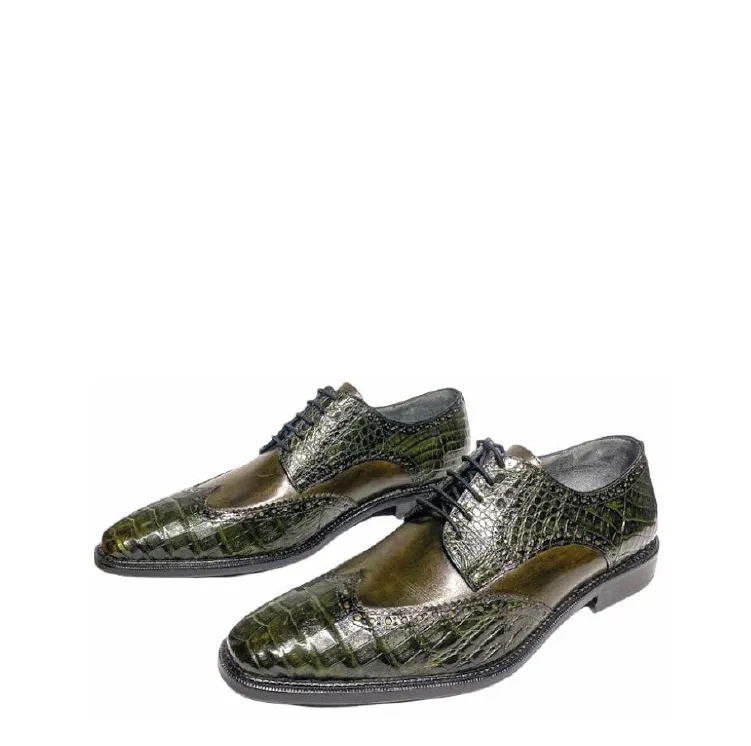 6B1FWBV - Cuadra green dress caiman leather wingtip derby shoes for men