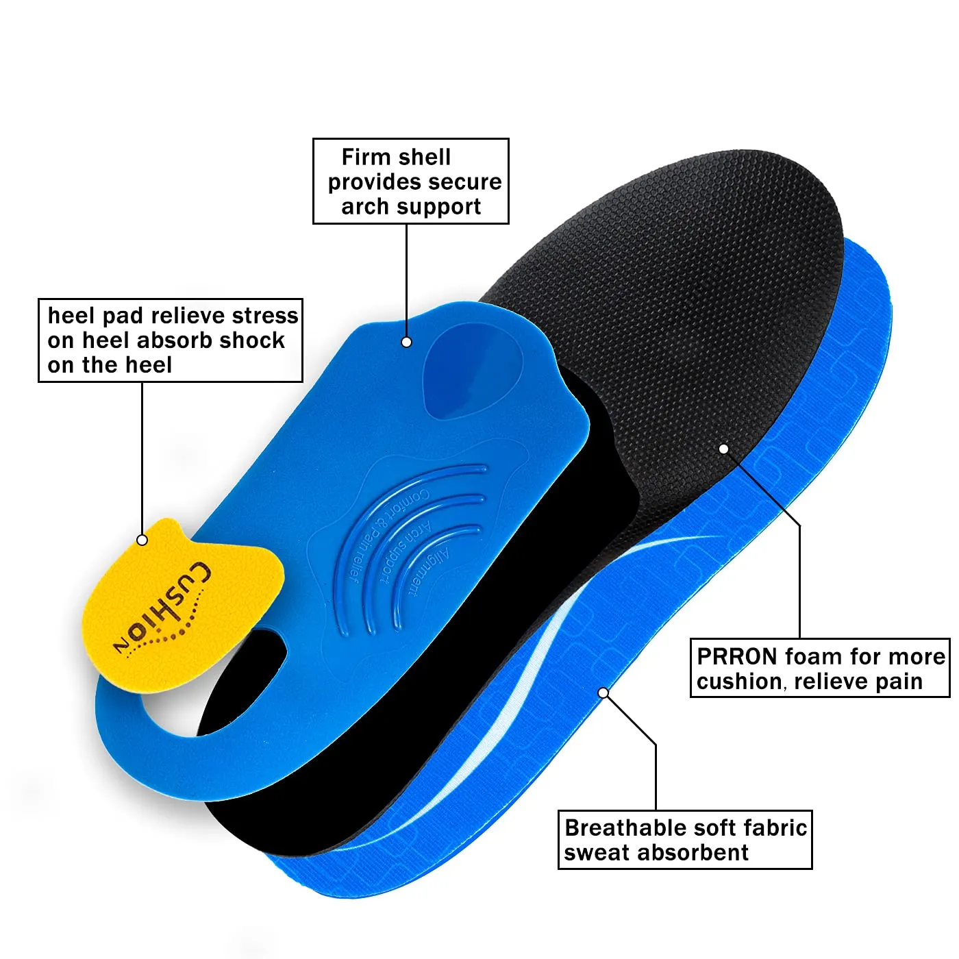 Arch Support Insertion Plantar Fasciitis Relieves Insoles Flat Feet Orthopedic Insoles Shock Absorption Comfortable High Arch Men and Women MEN (9-9 1/2) | WOMEN (11-11 1/2) --280MM-11.02" Blue