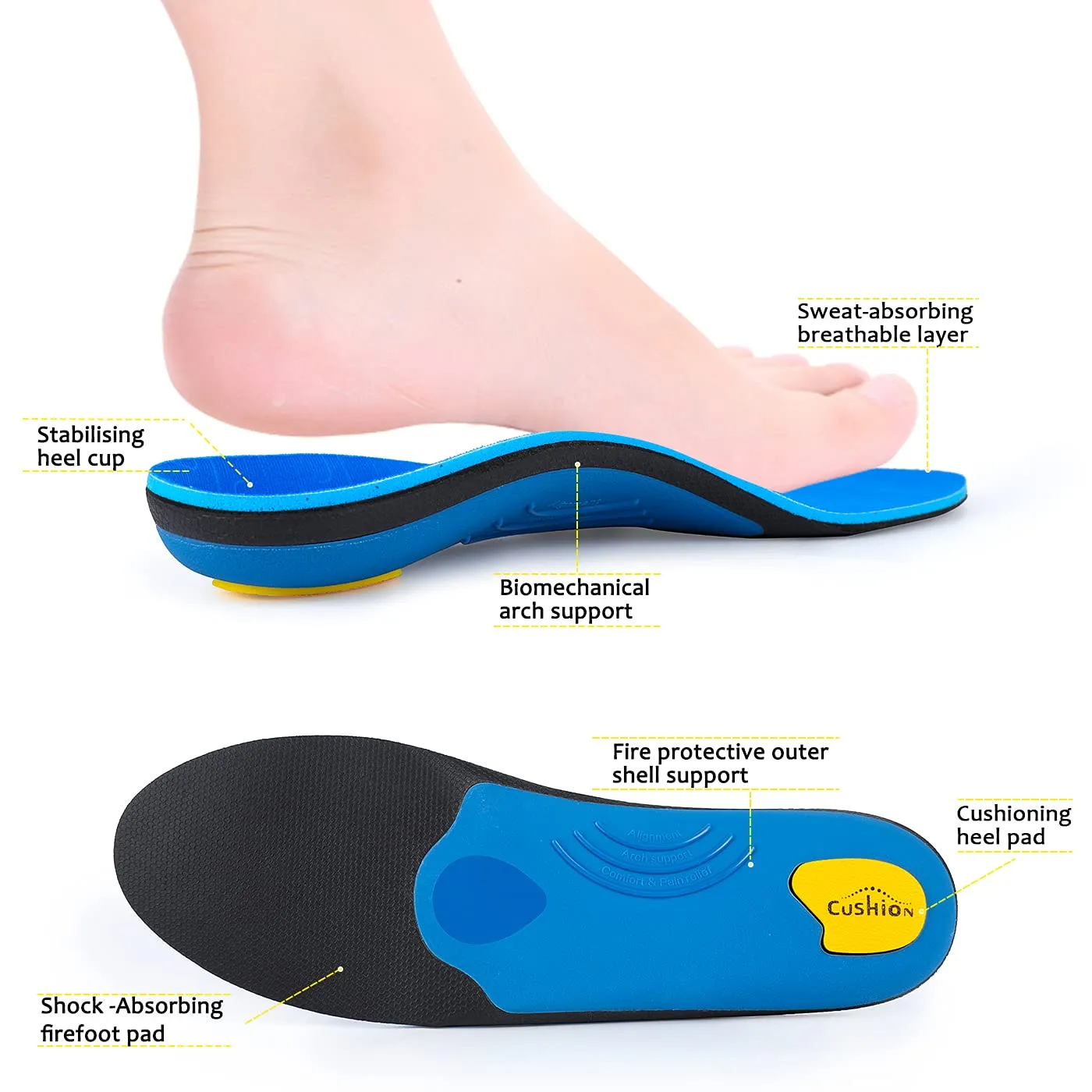 Arch Support Insertion Plantar Fasciitis Relieves Insoles Flat Feet Orthopedic Insoles Shock Absorption Comfortable High Arch Men and Women MEN (9-9 1/2) | WOMEN (11-11 1/2) --280MM-11.02" Blue