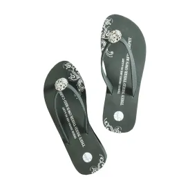 Black Platform Flip Flops - Floral Brooch