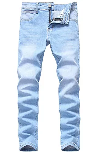 Boy's Ripped Distressed Straight Leg Contrast Color(Grey & White) Casual Jeans Pants for Kids,L0111,14