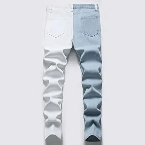 Boy's Ripped Distressed Straight Leg Contrast Color(Grey & White) Casual Jeans Pants for Kids,L0111,14