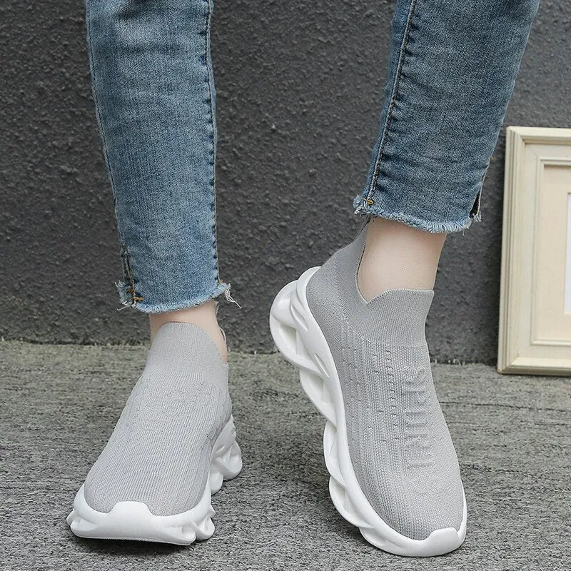 Breathable Knit Platform Women's Sneakers  Summer Non-slip Casual Sports Shoes Ladies Slip on Soft Sole Sneaker Shoes Flats