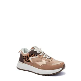 Brune sneakers med leopard og snørebånd