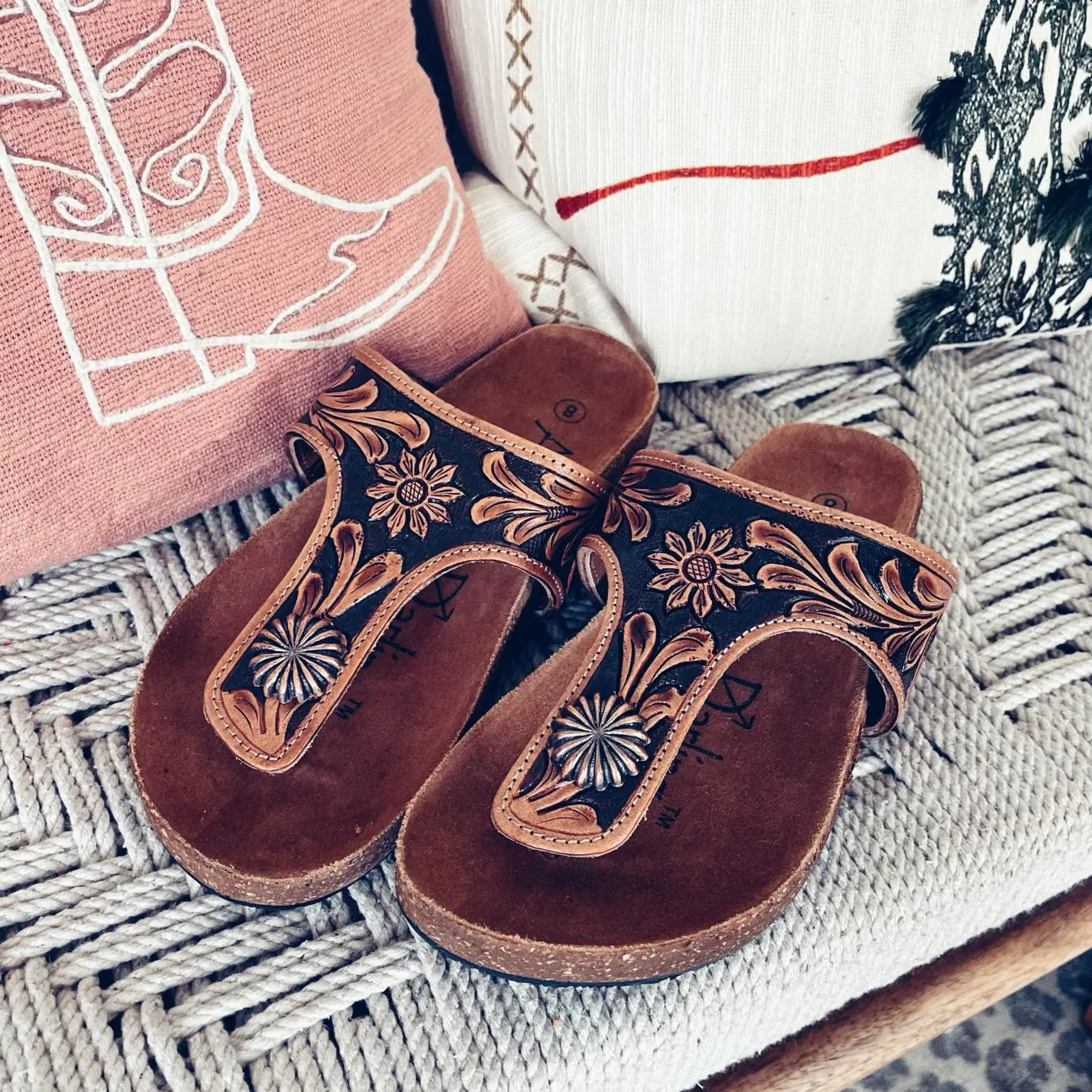 Caldwell Hand Tooled Leather Sandals