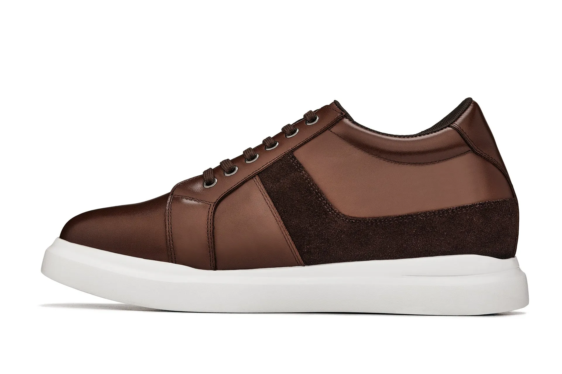 CALTO - K1532 - 3 Inches Taller (Coffee Brown) - Lightweight Leather Sneakers