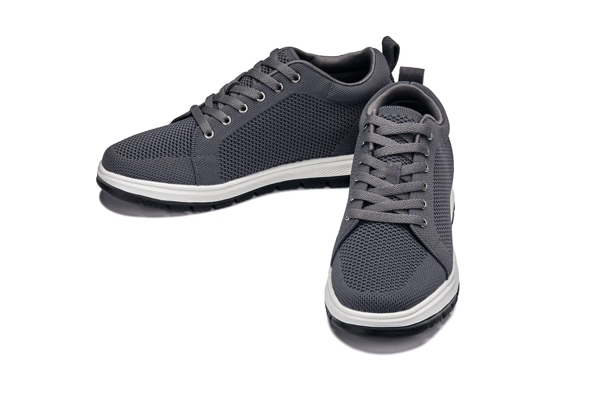 CALTO - X2323 - 2.4 Inches Taller (Iron Grey/White & Black Sole) - Lace Up Casual Sneaker - Lightweight