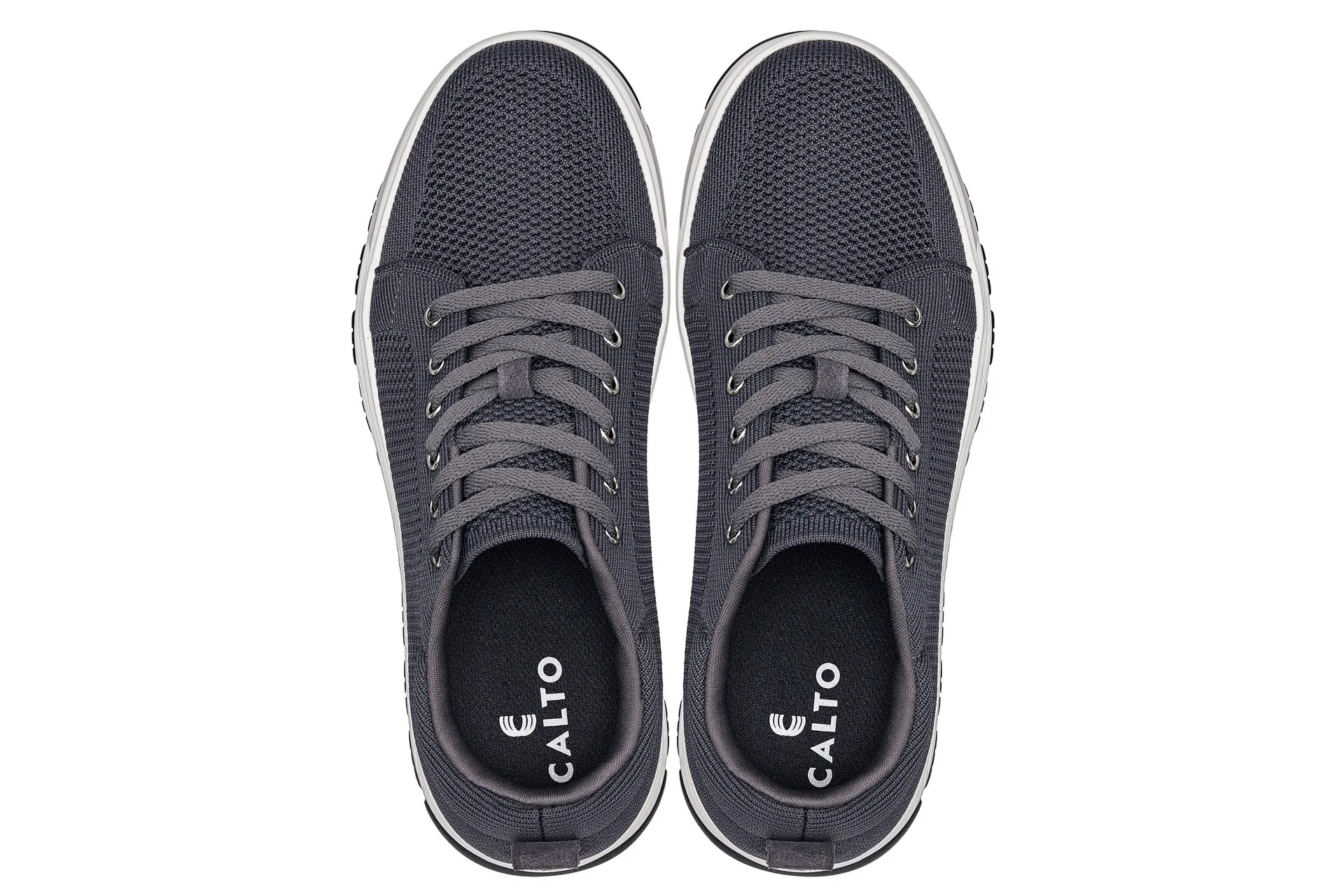 CALTO - X2323 - 2.4 Inches Taller (Iron Grey/White & Black Sole) - Lace Up Casual Sneaker - Lightweight