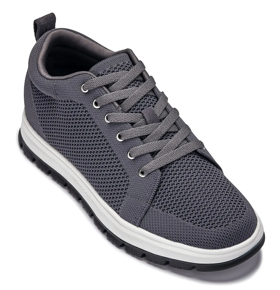 CALTO - X2323 - 2.4 Inches Taller (Iron Grey/White & Black Sole) - Lace Up Casual Sneaker - Lightweight