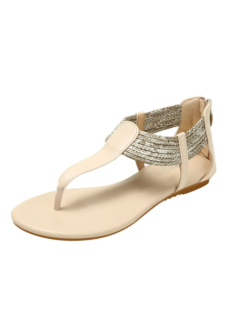 Casual Woven Color Matching Flat-bottomed Sandals