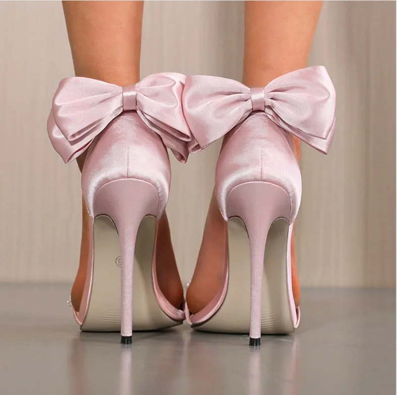 Chic Pearl Bow One-Strap Stiletto Sandals