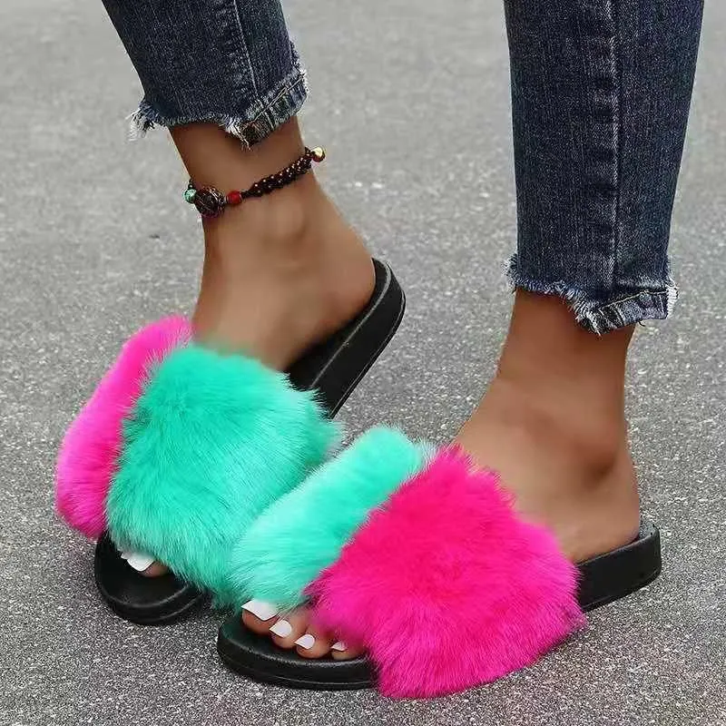 Classic Fur Designed Multi Coloured Slipper