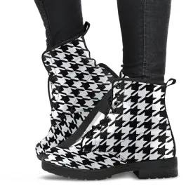 Combat Boots - Classic Black & White Houndstooth | Black and White Boots, Hipster Boots, Women's Boots