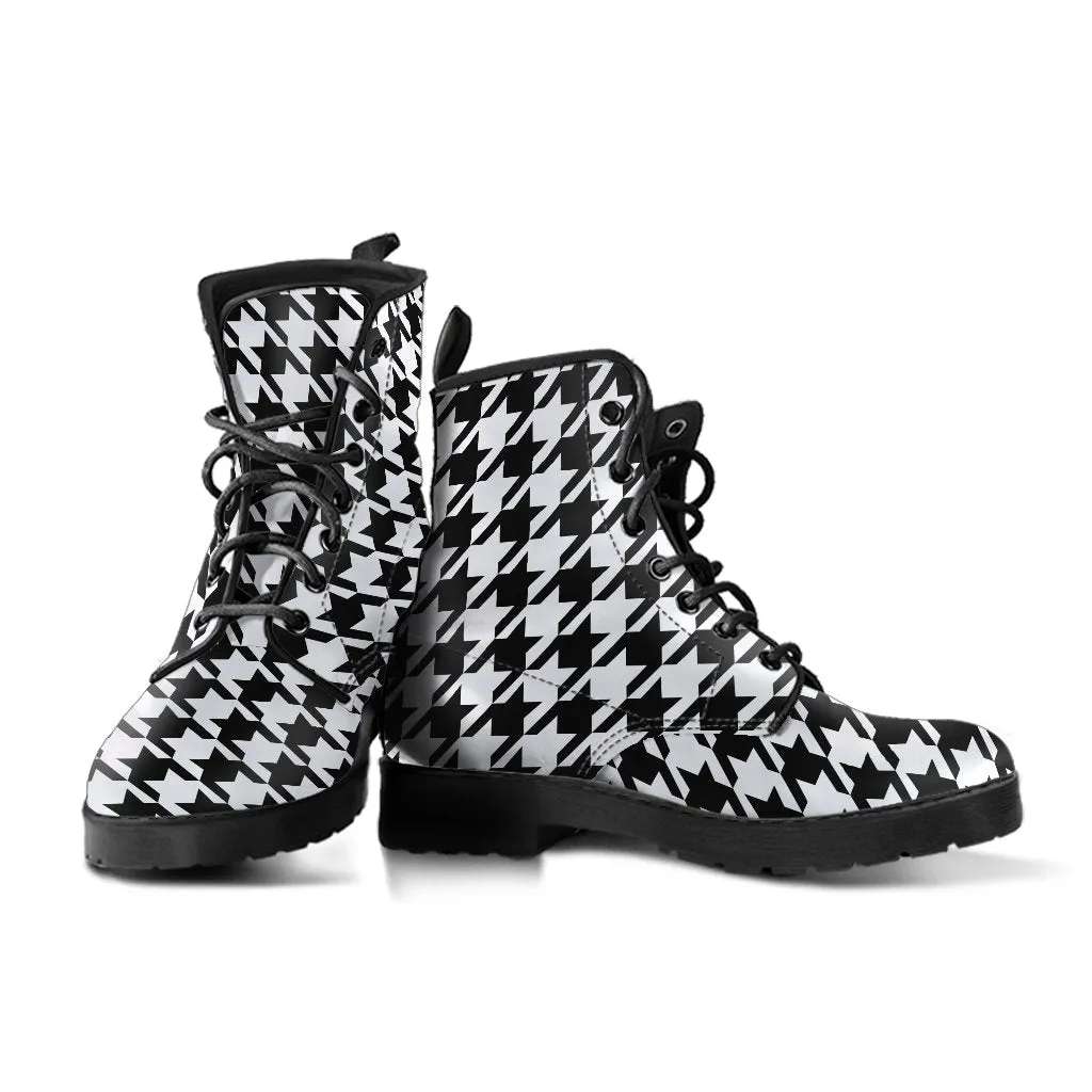 Combat Boots - Classic Black & White Houndstooth | Black and White Boots, Hipster Boots, Women's Boots