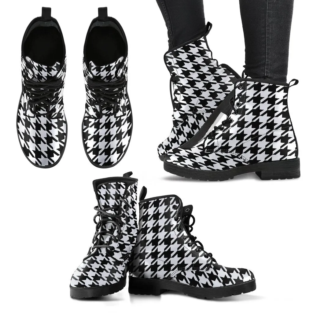 Combat Boots - Classic Black & White Houndstooth | Black and White Boots, Hipster Boots, Women's Boots