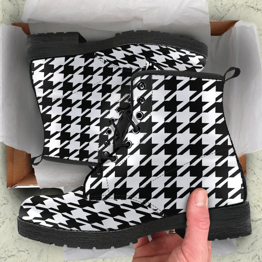 Combat Boots - Classic Black & White Houndstooth | Black and White Boots, Hipster Boots, Women's Boots