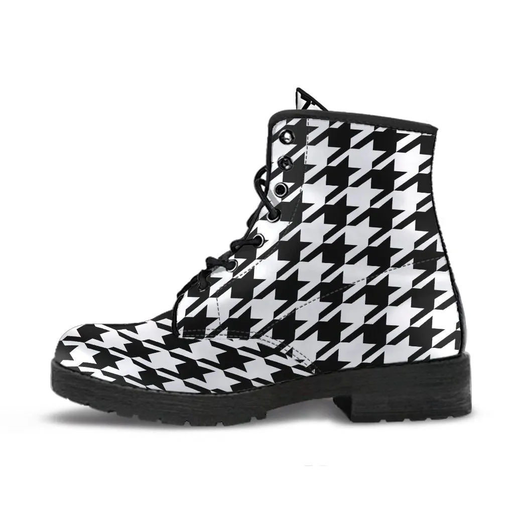 Combat Boots - Classic Black & White Houndstooth | Black and White Boots, Hipster Boots, Women's Boots