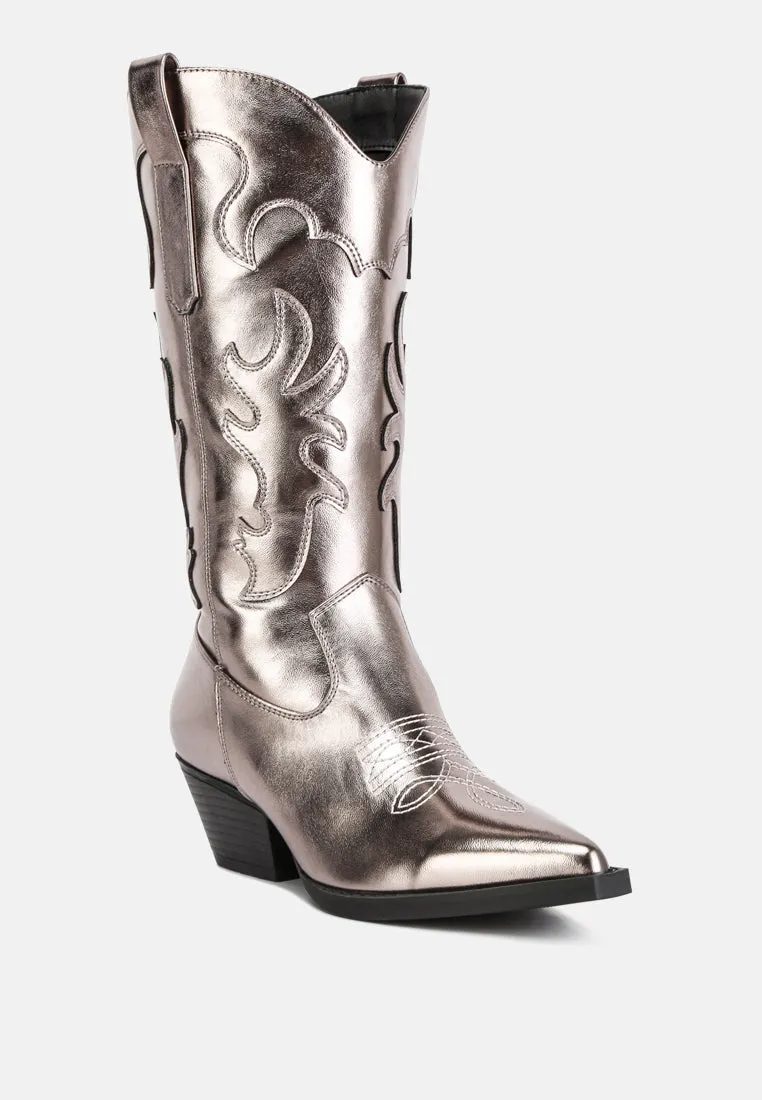 cowby metallic faux leather cowboy boots by London Rag