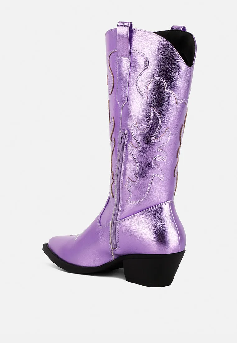 cowby metallic faux leather cowboy boots by London Rag