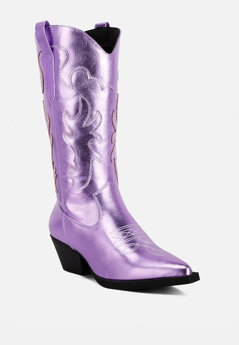 cowby metallic faux leather cowboy boots by London Rag