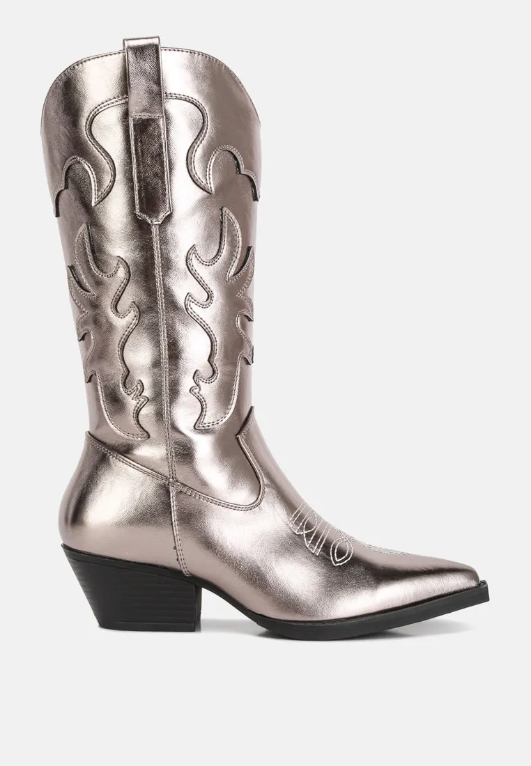 cowby metallic faux leather cowboy boots by London Rag