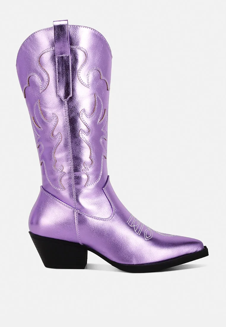 cowby metallic faux leather cowboy boots by London Rag