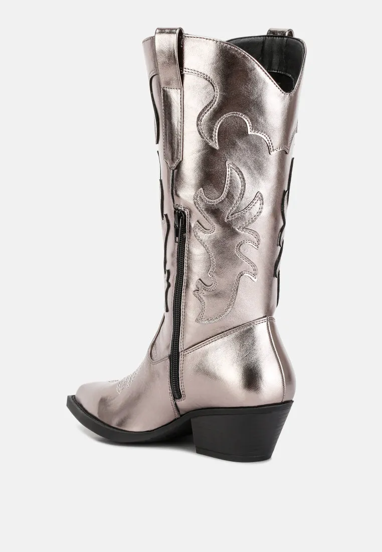 cowby metallic faux leather cowboy boots by London Rag