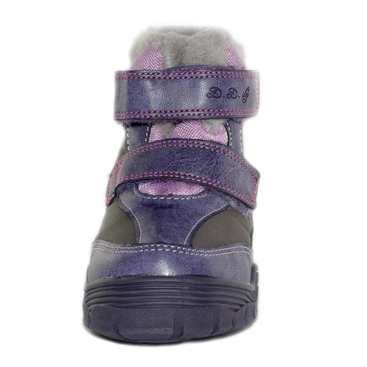 D.D. Step Little Kid Girl Shoes/Winter Boots With Faux Fur Insulation Purple Pink And Grey Star - Supportive Leather Shoes From Europe Kids Orthopedic