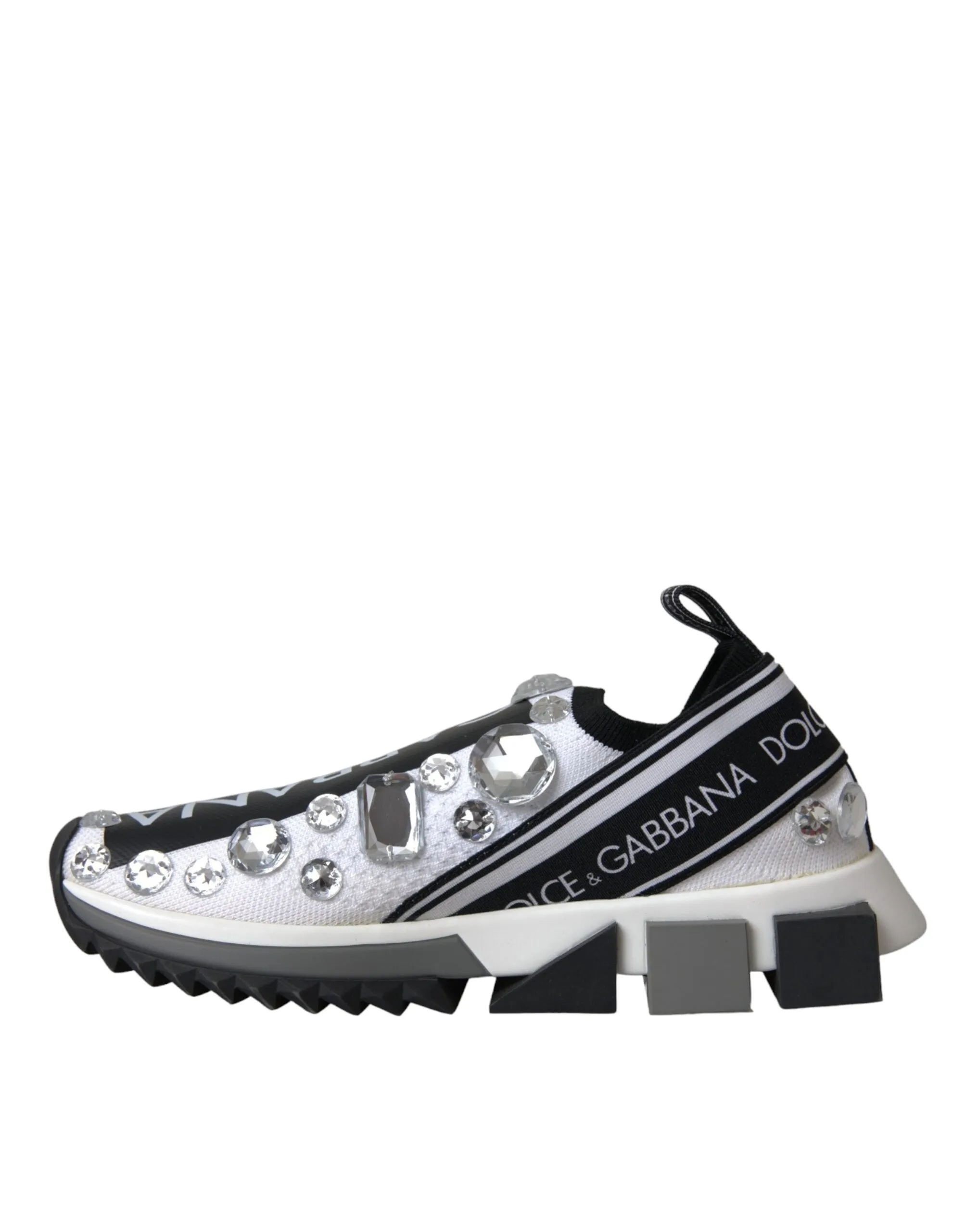 Dolce & Gabbana White Sorrento Crystals Sneakers Sko