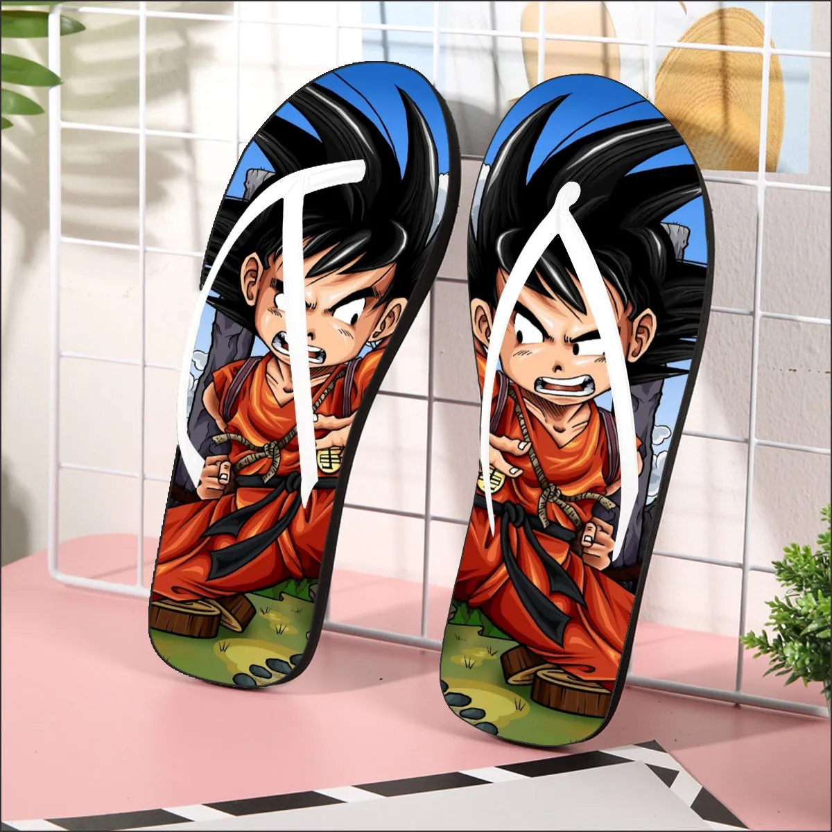 Dragon Ball Anime Angry Kid Goku Sky Clouds Blue 3D Flip Flops