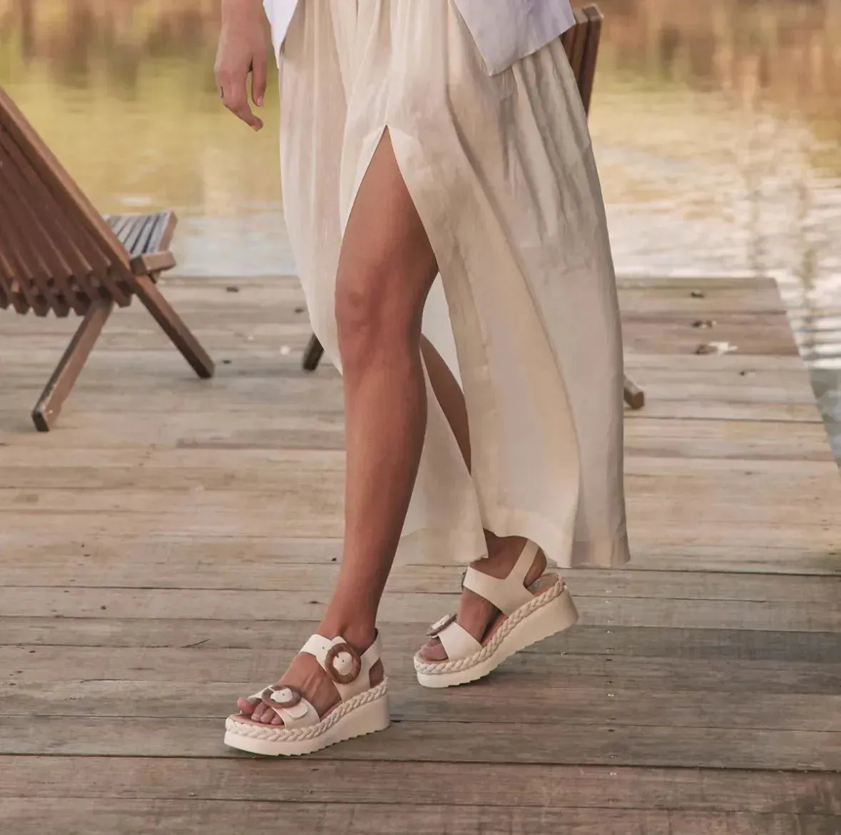 EOS Menorca Platform Sandal in Bone Leather