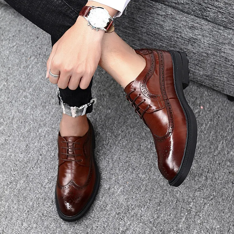 Europe Fashion Genuine Leather Shoes Men Formal Dress Shoes British Gentleman Brogue Shoes Slip-On Men Oxfords Shoes