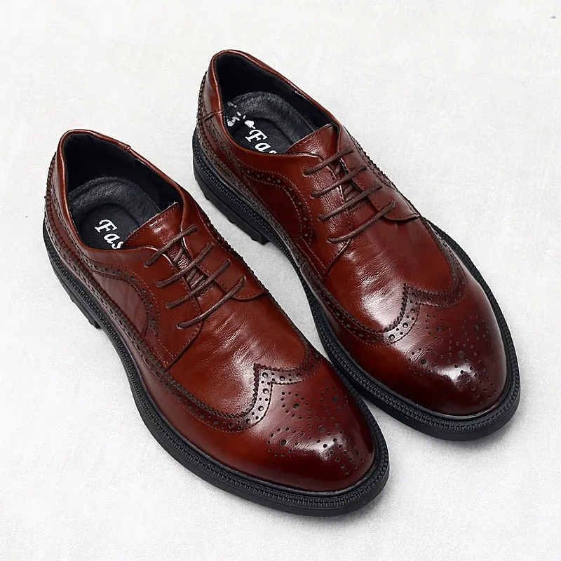 Europe Fashion Genuine Leather Shoes Men Formal Dress Shoes British Gentleman Brogue Shoes Slip-On Men Oxfords Shoes