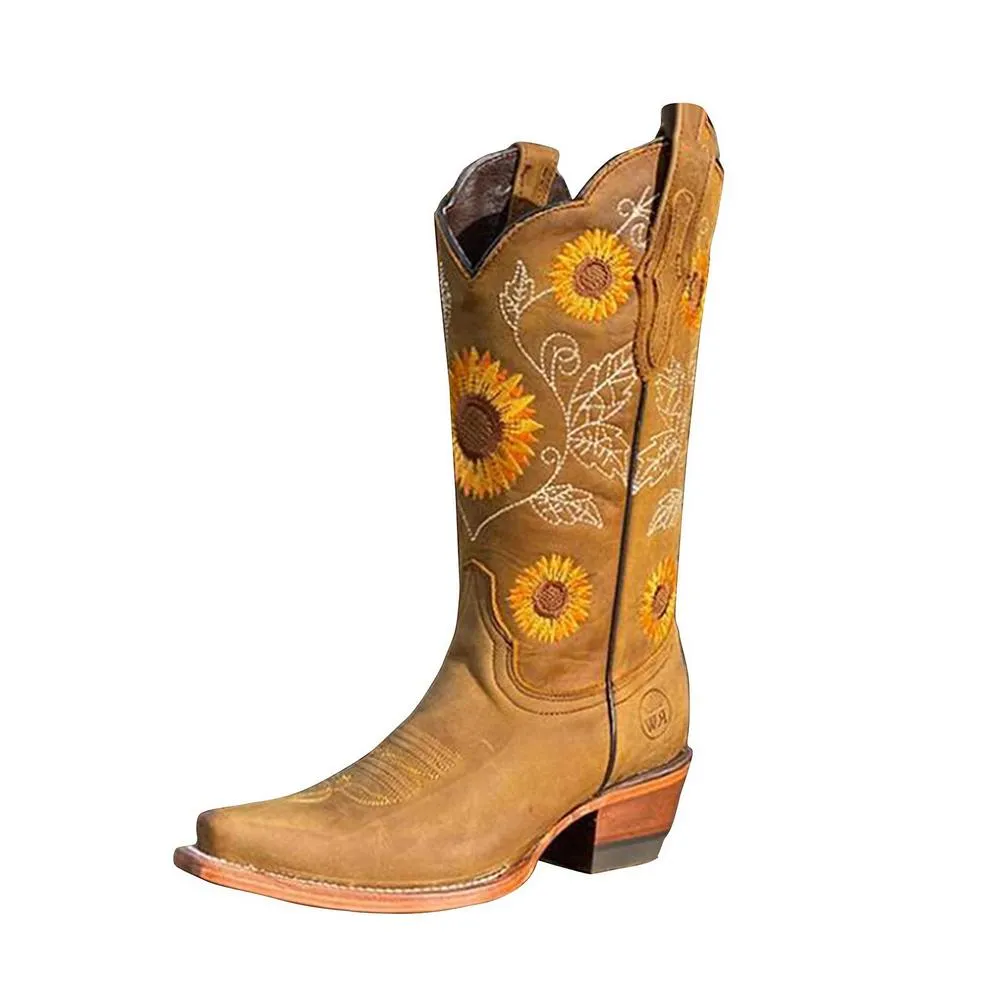 Funki Buys | Boots | Women's Embroidered Flower Cowboy Boot