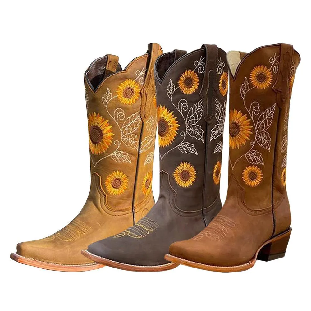 Funki Buys | Boots | Women's Embroidered Flower Cowboy Boot