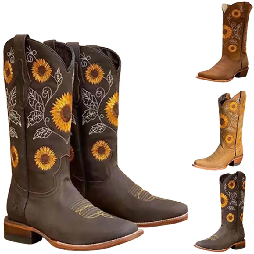 Funki Buys | Boots | Women's Embroidered Flower Cowboy Boot