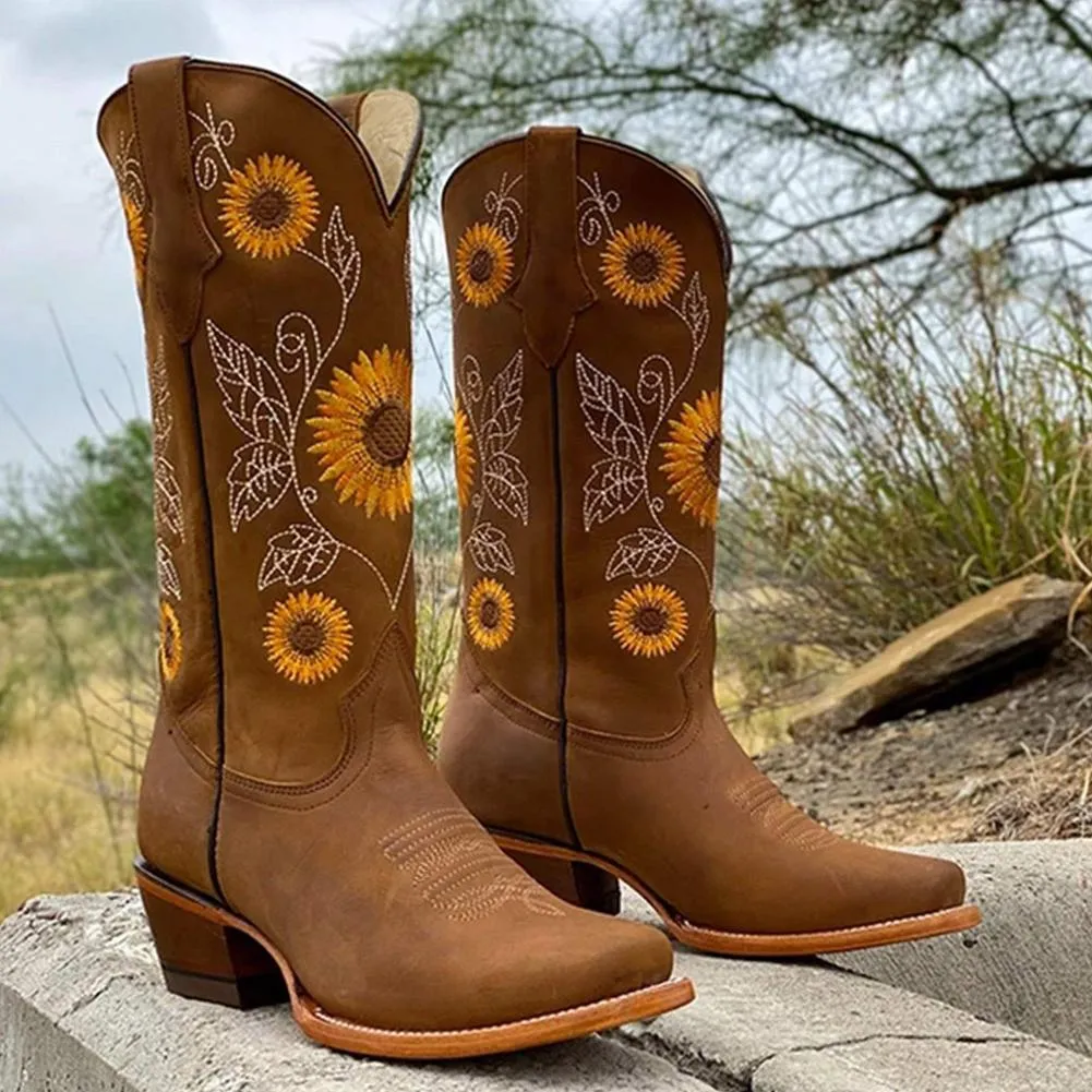 Funki Buys | Boots | Women's Embroidered Flower Cowboy Boot