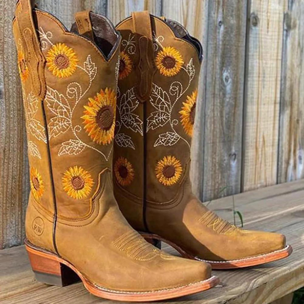 Funki Buys | Boots | Women's Embroidered Flower Cowboy Boot