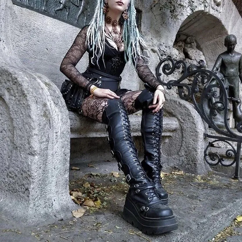 Funki Buys | Boots | Women's Gothic Over Knee Platform Boots