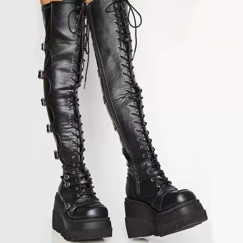 Funki Buys | Boots | Women's Gothic Over Knee Platform Boots