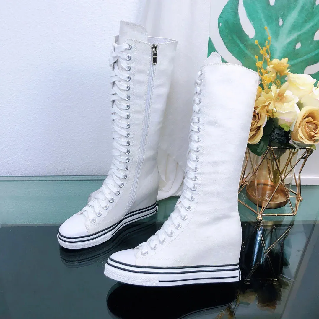 Funki Buys | Boots | Women's Knee High Platform Canvas Boots