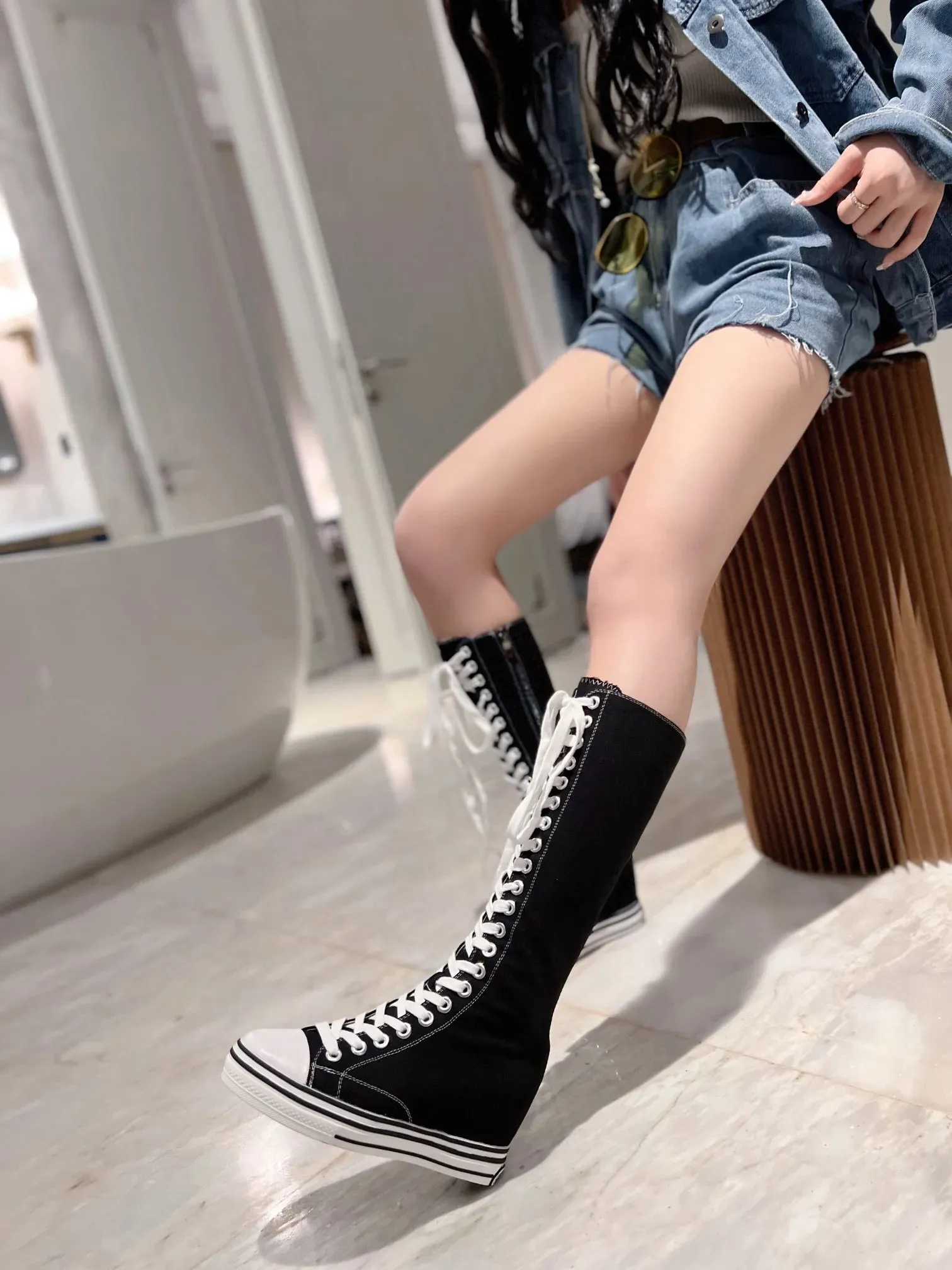 Funki Buys | Boots | Women's Knee High Platform Canvas Boots