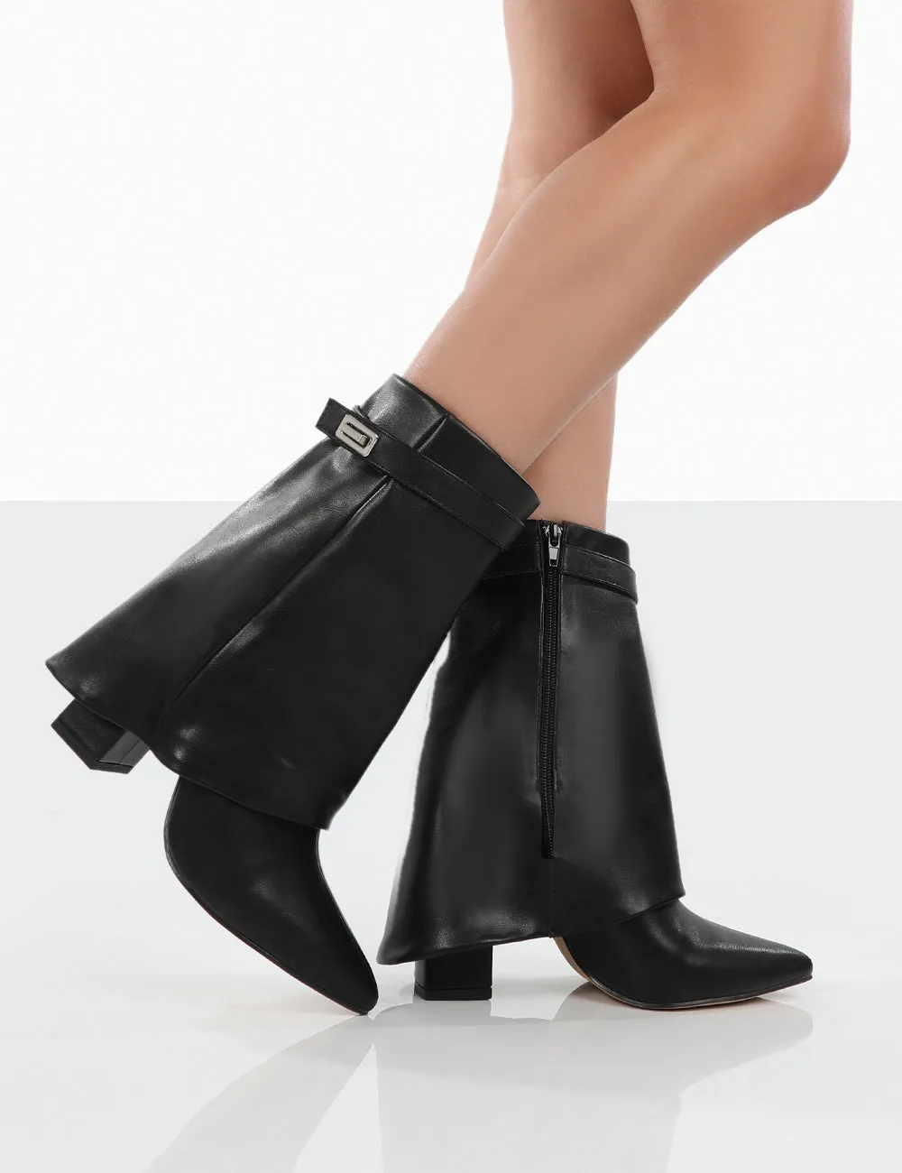 Fyre Black Pointed Toe Heeled Ankle Boots