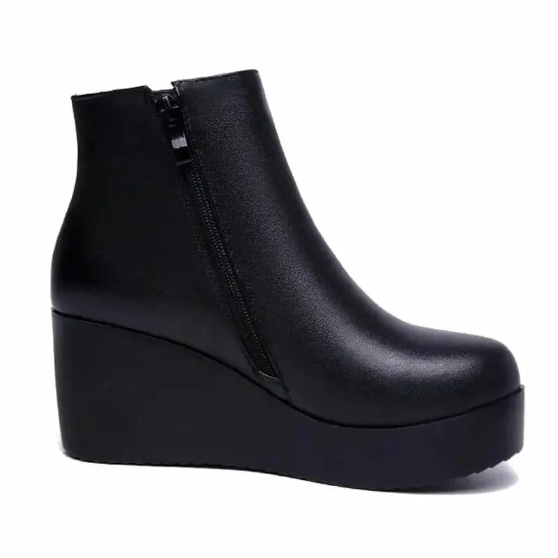 Genuine Leather Wedges Winter Boots For Women