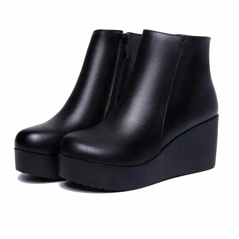 Genuine Leather Wedges Winter Boots For Women