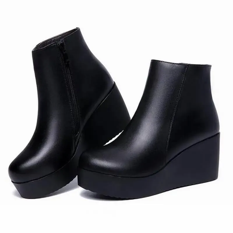 Genuine Leather Wedges Winter Boots For Women