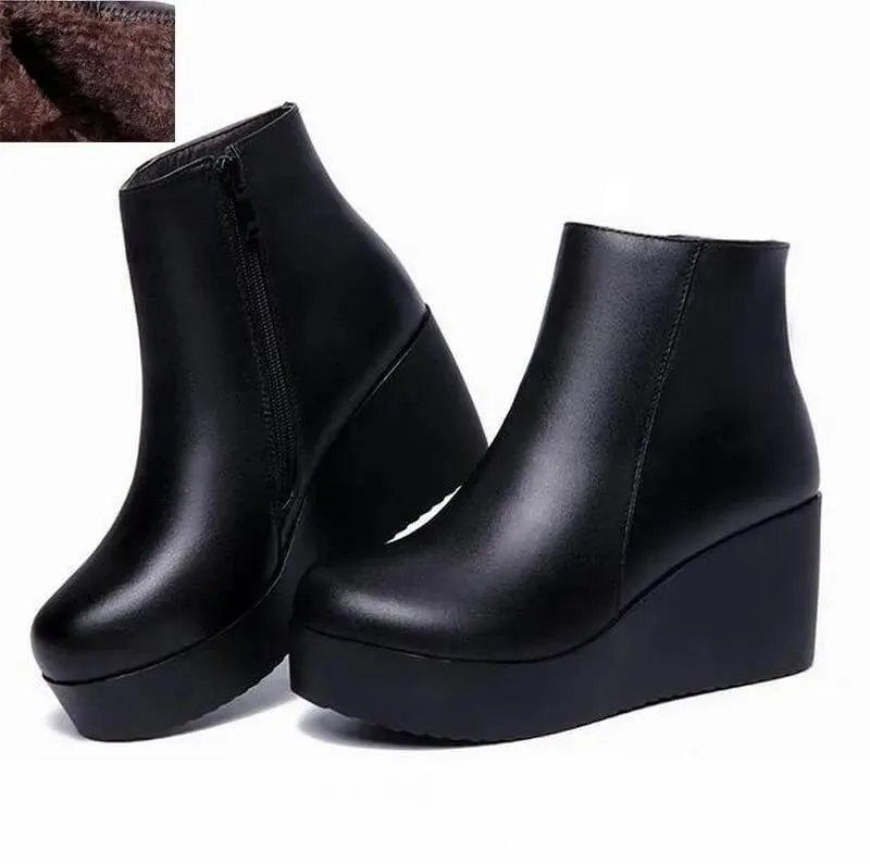 Genuine Leather Wedges Winter Boots For Women