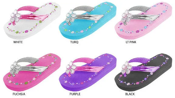 girls 1" wedge flip flops with jeweled flower Case of 72