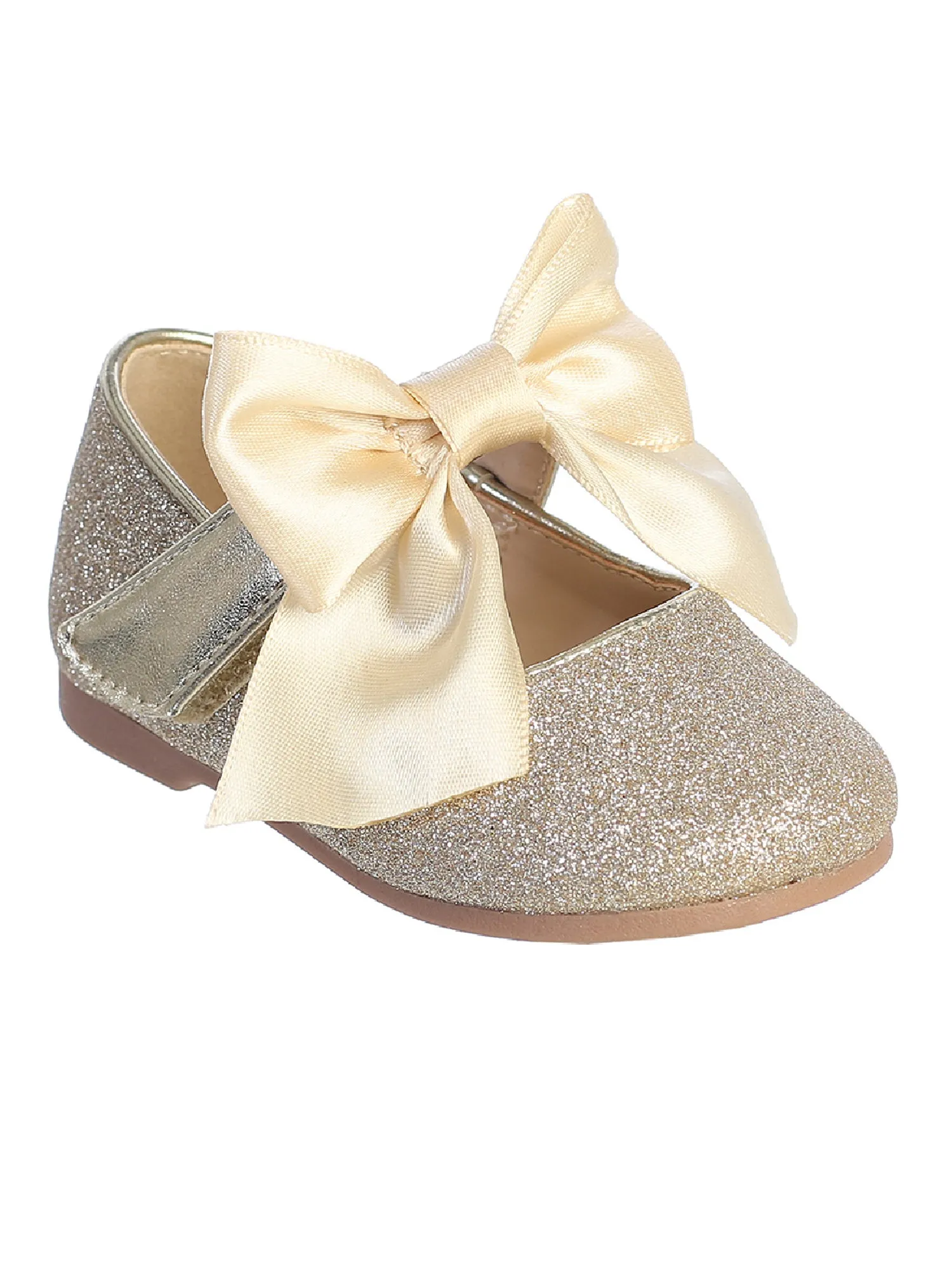 Girls Gold Glitter Satin Bow Mary Jane Shoes 1 Baby-8 Toddler