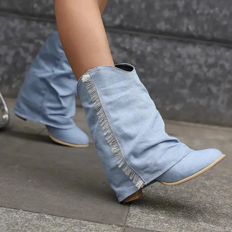 GlamStride Denim Boots